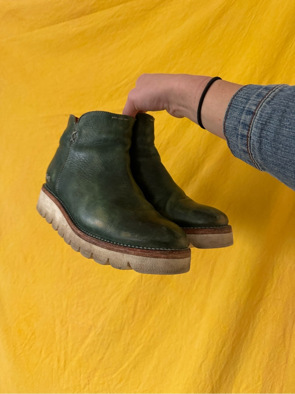 Bed Stü Women's Lydyi Green Leather Platform Wedge Ankle Booties